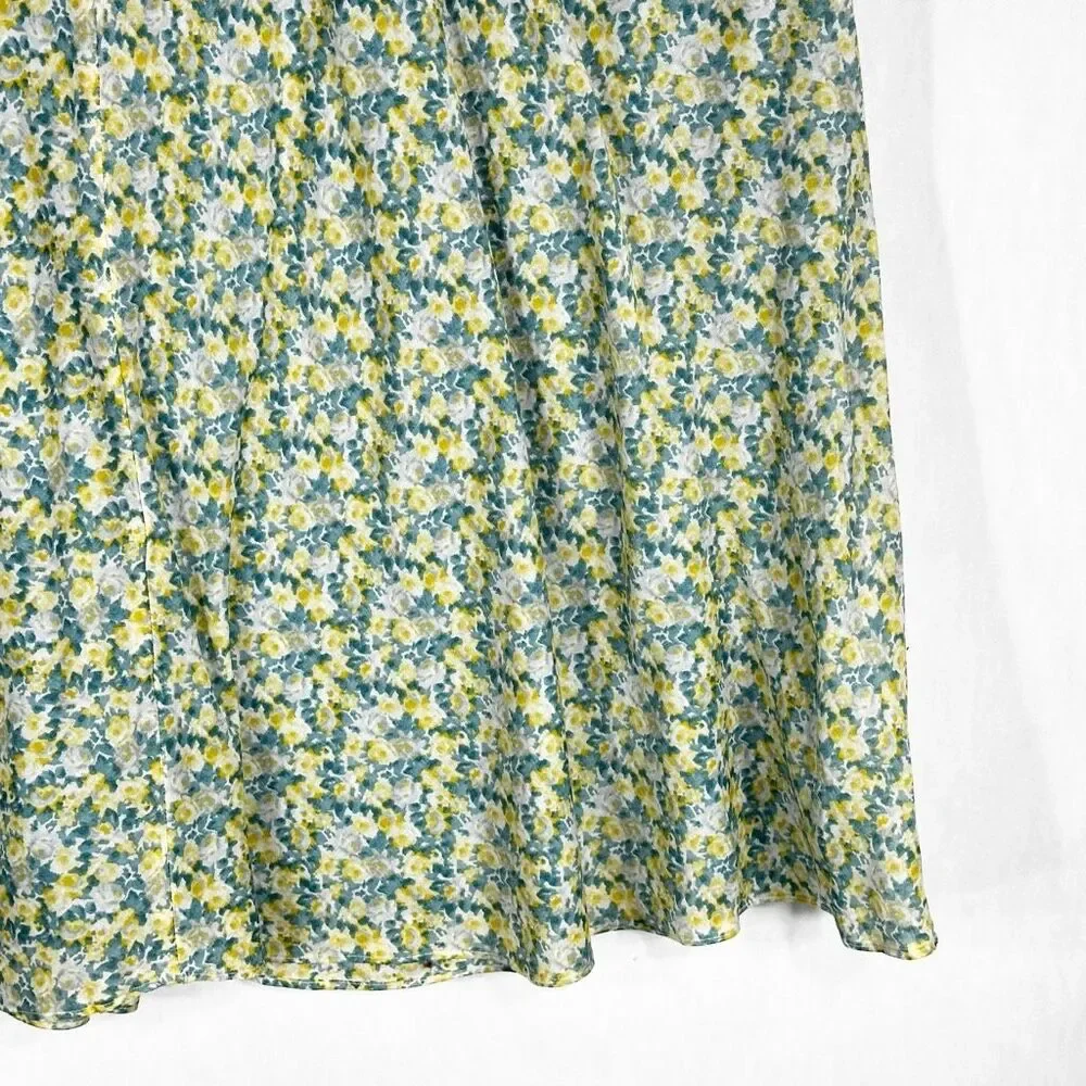 Talbots Plus Size 16W Skirt Floral Lined Zip Green Yellow Knee Length‎ 1045